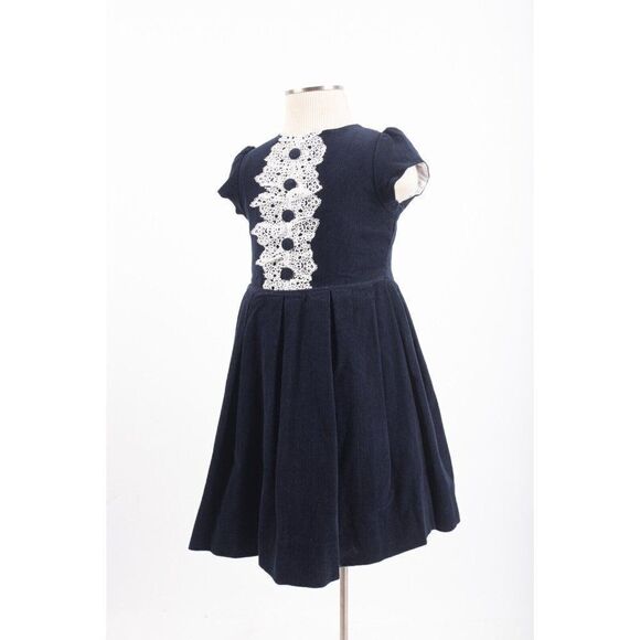 Bailey Boys Classics Girls Corduroy Dress Sz 4 Navy Blue White Lace - Picture 3 of 5